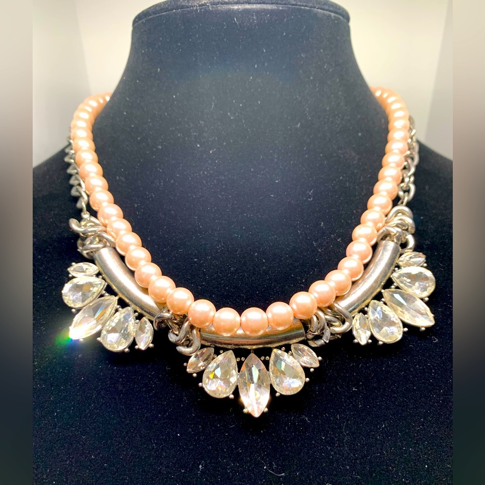 Gorgeous Layered Crystal and Pearl Statement Necklace